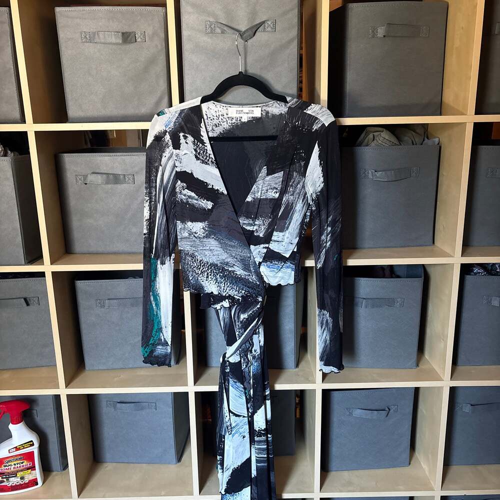 Diane von Furstenberg Bernyce Asymmetric Brushstroke Mesh Maxi Wrap Dress